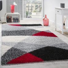   Shaggy szőnyeg geometrikus mintával - szürke, piros 70x140 cm