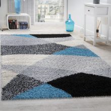   Shaggy szőnyeg geometrikus mintával - szürke, türkiz 160x220 cm