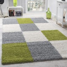   Shaggy szőnyeg kockás mintával - szürke, zöld 160x220 cm