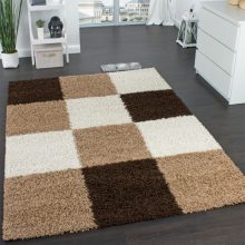 Shaggy szőnyeg kockás mintával - barna 200x280 cm
