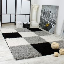   Shaggy szőnyeg kockás mintával - szürke, fekete 140x200 cm