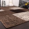 Modern rövidszálú szőnyeg négyzet mintás - barna 60x110 cm