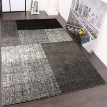  Modern rövidszőrű szőnyeg négyzet mintás - szürke 230x320 cm