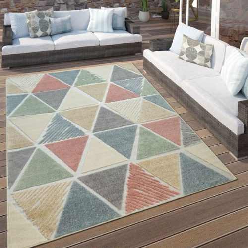 Bel- és kültéri színes háromszög mintás szőnyeg - többszínű 60x100 cm
