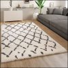 Hosszú szálú szabálytalan rácsos szőnyeg - krém 200x200 cm