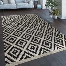   Marokkói mintás kézzel szőtt szőnyeg - fehér és fekete 60x110 cm