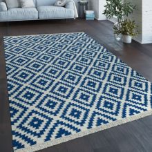   Marokkói mintás kézzel szőtt szőnyeg - fehér és kék 60x110 cm