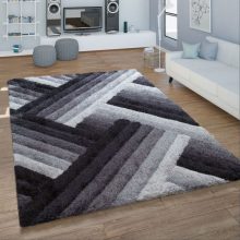 Cikcakkos shaggy szőnyeg - fekete és szürke 80x150 cm