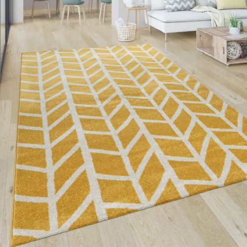 Rövidszálú szőnyeg Skandináv mintával - sárga, fehér 80x300 cm