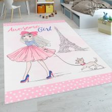   Gyerekszoba szőnyeg kislányos mintával - rózsaszín 80x150 cm
