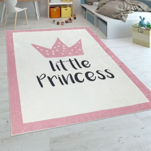 Királylány feliratú gyerekszoba szőnyeg - krém-rózsaszín 120x160 cm