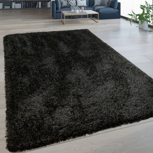 Mosható hosszú szálú monokróm szőnyeg - fekete 160x220cm