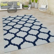   Bel- és kültéri lapos szövésű marokkói mintás szőnyeg - fehér-kék 120x170 cm