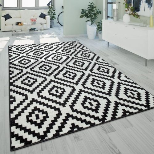 Rövidszálú káró mintás szőnyeg - fekete-fehér 160x220 cm