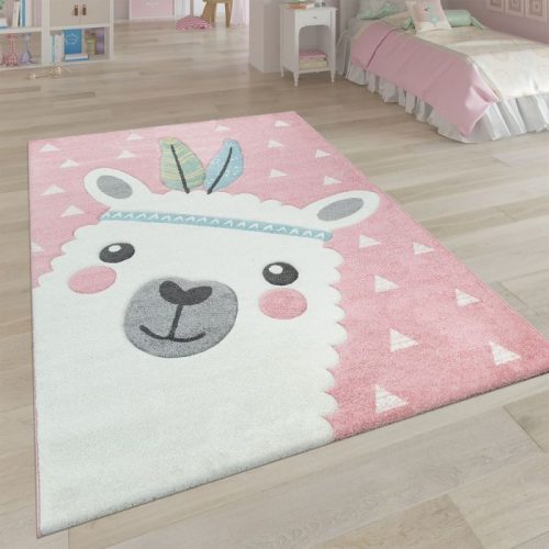 Rövidszálú gyerekszoba szőnyeg alpakás mintával - rózsaszín 80x150 cm