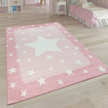   Rövidszálú gyerekszoba szőnyeg 3D csillagos mintával - rózsaszín 80x150 cm