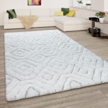 Shaggy szőnyeg 3D rombusz mintával - fehér 60x100 cm