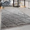 Hosszú szálú foltos gyémántmintás szőnyeg - szürke 60x100 cm