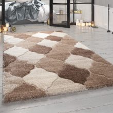   Hosszú szálú marokkói mintás szőnyeg - bézs 120x170 cm