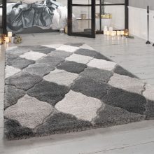   Hosszú szálú marokkói mintás szőnyeg - szürke 200x290 cm