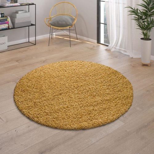Shaggy egyszínű szőnyeg - sárga 120 cm átmérőjű