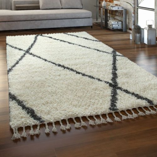 Hosszú szálú szőnyeg Skandináv stílusban - krém 160x220 cm