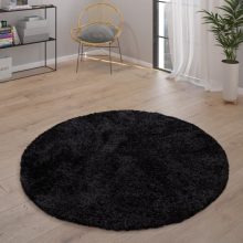 Shaggy monokróm hálószoba szőnyeg - Fekete 80 cm kerek