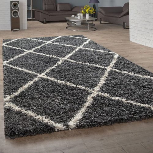 Hosszúszálú négyzetes szőnyeg - bézs-antracit 60x100 cm