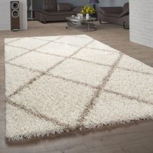 Hosszúszálú négyzetes szőnyeg - bézs-krém 120x170 cm