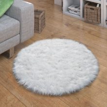 Bolyhos műszörme szőnyeg - fehér 120 cm átmérőjű