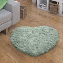   Fluffy Faux nappali szőnyeg - mentazöld  80x75 cm szív forma