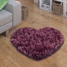 Fluffy Faux nappali szőnyeg - lila 80x75 cm szív forma
