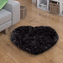 Fluffy Faux nappali szőnyeg - fekete  80x75 cm szív forma