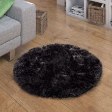 Bolyhos műszörme szőnyeg - fekete 60 cm átmérőjű