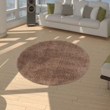   Shaggy egyszínű, fényes szálú szőnyeg - barna 120 cm átmérőjű 