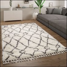 Shaggy skandi csíkos szőnyeg bojtokkal - krém 80x150 cm