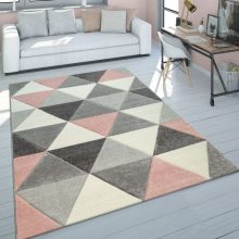   Rövidszálú szőnyeg háromszög mintával - pasztell pink 120x170 cm