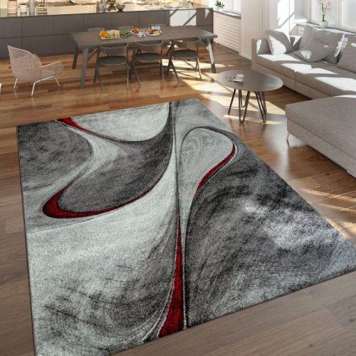 Rövidszálú szőnyeg absztrakt-hullámos mintával - szürke, piros 80x150 cm