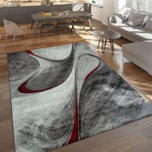   Rövidszálú szőnyeg absztrakt-hullámos mintával - szürke, piros 200x290 cm