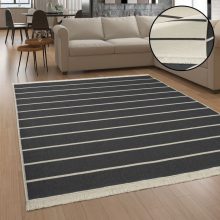   Nappali szőnyeg, csíkos, mosható, rojtos - Antracit 60x180 cm