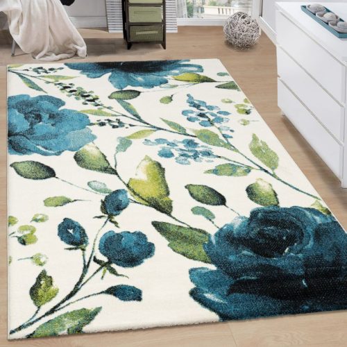 Nappali szőnyeg rövidszálú virágmintás modern mintával - Kék 120x170 cm