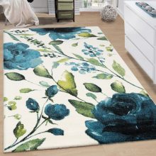   Nappali szőnyeg rövidszálú virágmintás modern mintával - Kék 160x230 cm