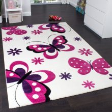   Pillangó mintás gyerekszoba szőnyeg - krém és lila 140x200 cm