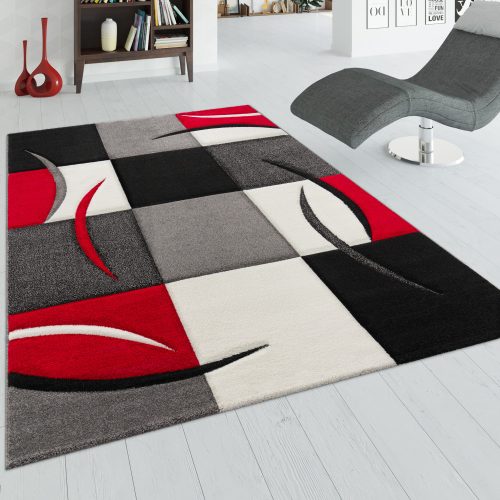 Kockás szőnyeg - szürke és piros 300x400 cm