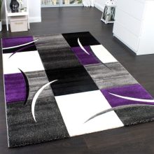 Kockás szőnyeg - szürke és lila 200x290 cm
