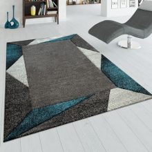   Rövidszálú bordűrös szőnyeg - szürke, türkiz 80x150 cm