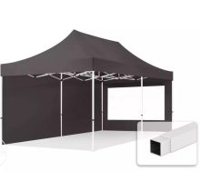   Professional összecsukható sátrak ECO 300g/m2 ponyvával, acélszerkezettel, 2 oldalfallal, panoráma ablakkal - 3x6m sötétszürke