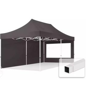   TP 3x6m összecsukható acél pavilon, 2 db oldalfallal - sötétszürke