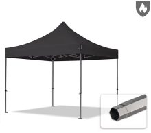  Professional összecsukható sátor PREMIUM 520g/m2 tűzálló ponyvával, acélszerkezettel, oldalfal nélkül - 3x3m fekete