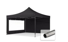   Professional összecsukható sátrak PREMIUM 350g/m2 ponyvával, acélszerkezettel, 2 oldalfallal, panoráma ablakkal - 4x4m fekete